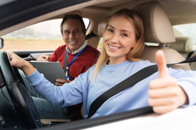 Student completing an in-car driving lesson with an instructor